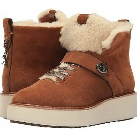 Coach Shoes Coach Urban Hiker Suede Shearling Boots Size